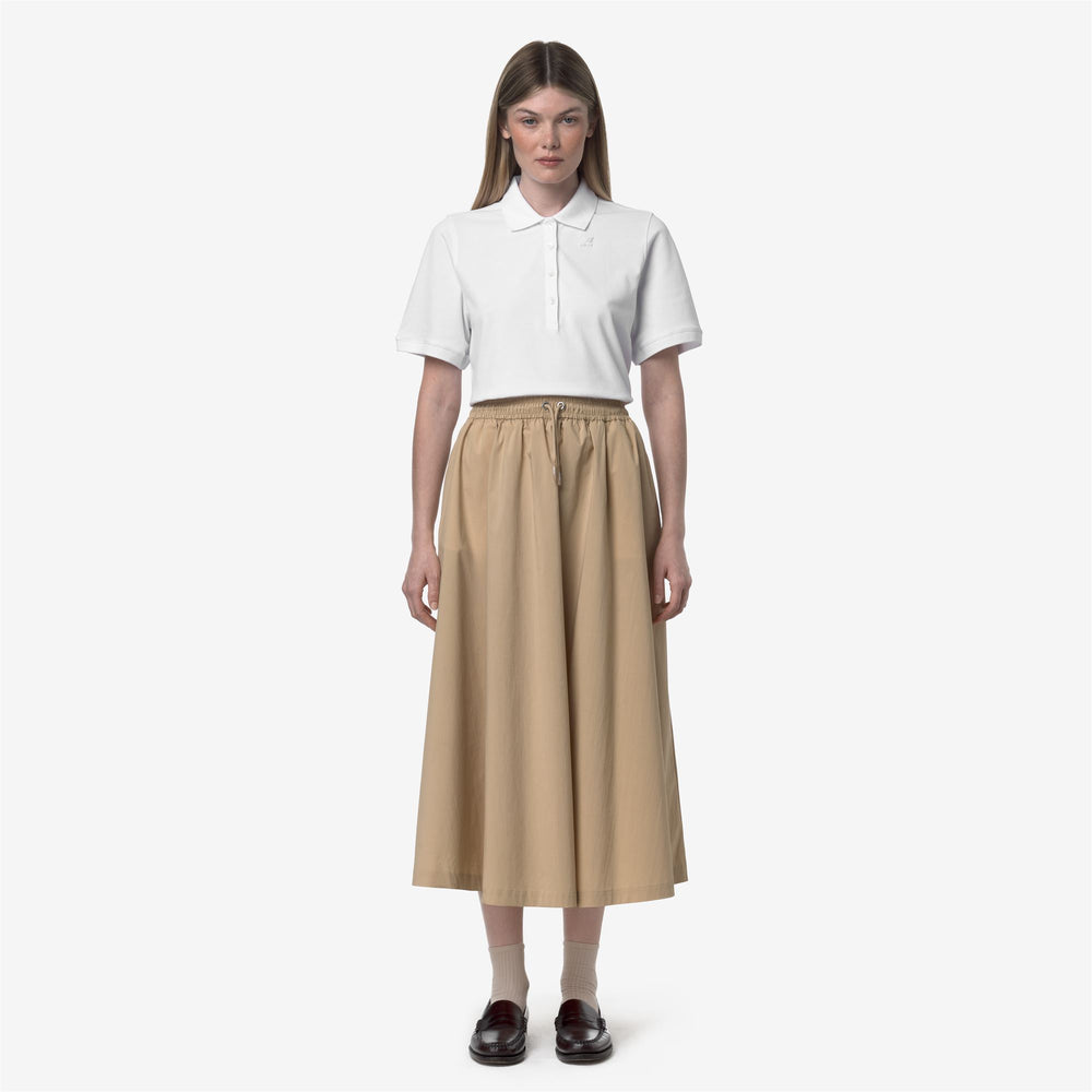 Gonna Lunga Casual Donna Marrone Beige con Vita Regolabile 02