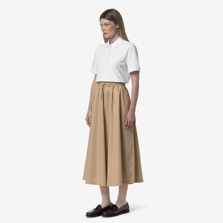Beige Brown Women's Casual Long Skirt with Adjustable Waistband 2