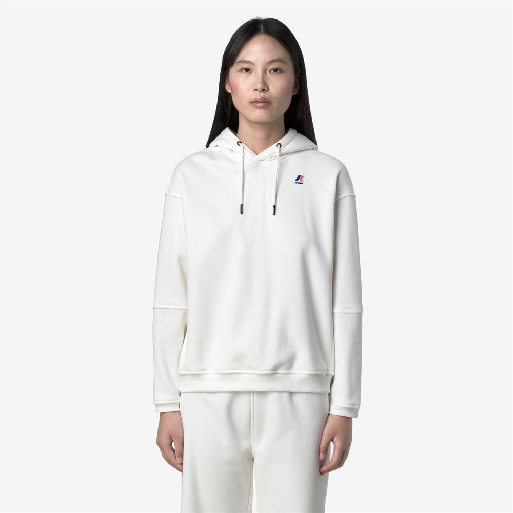 Felpa con cappuccio in pile da esterno bianca da donna con cappuccio regolabile 02