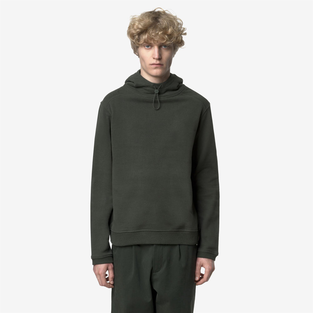 Felpa con cappuccio in pile verde scuro da uomo con cappuccio regolabile main