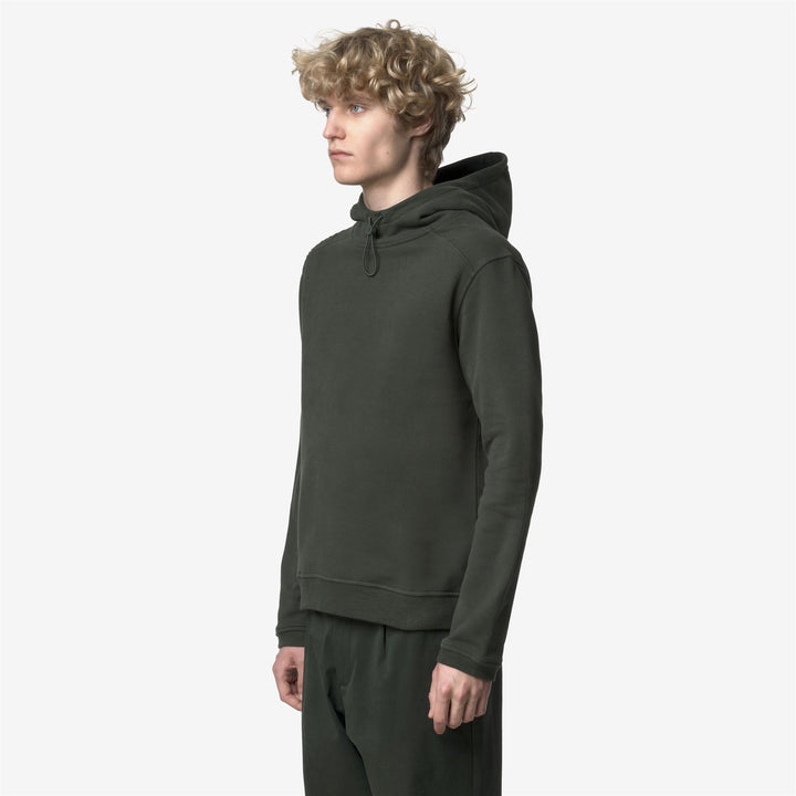 Felpa con cappuccio in pile verde scuro da uomo con cappuccio regolabile 4