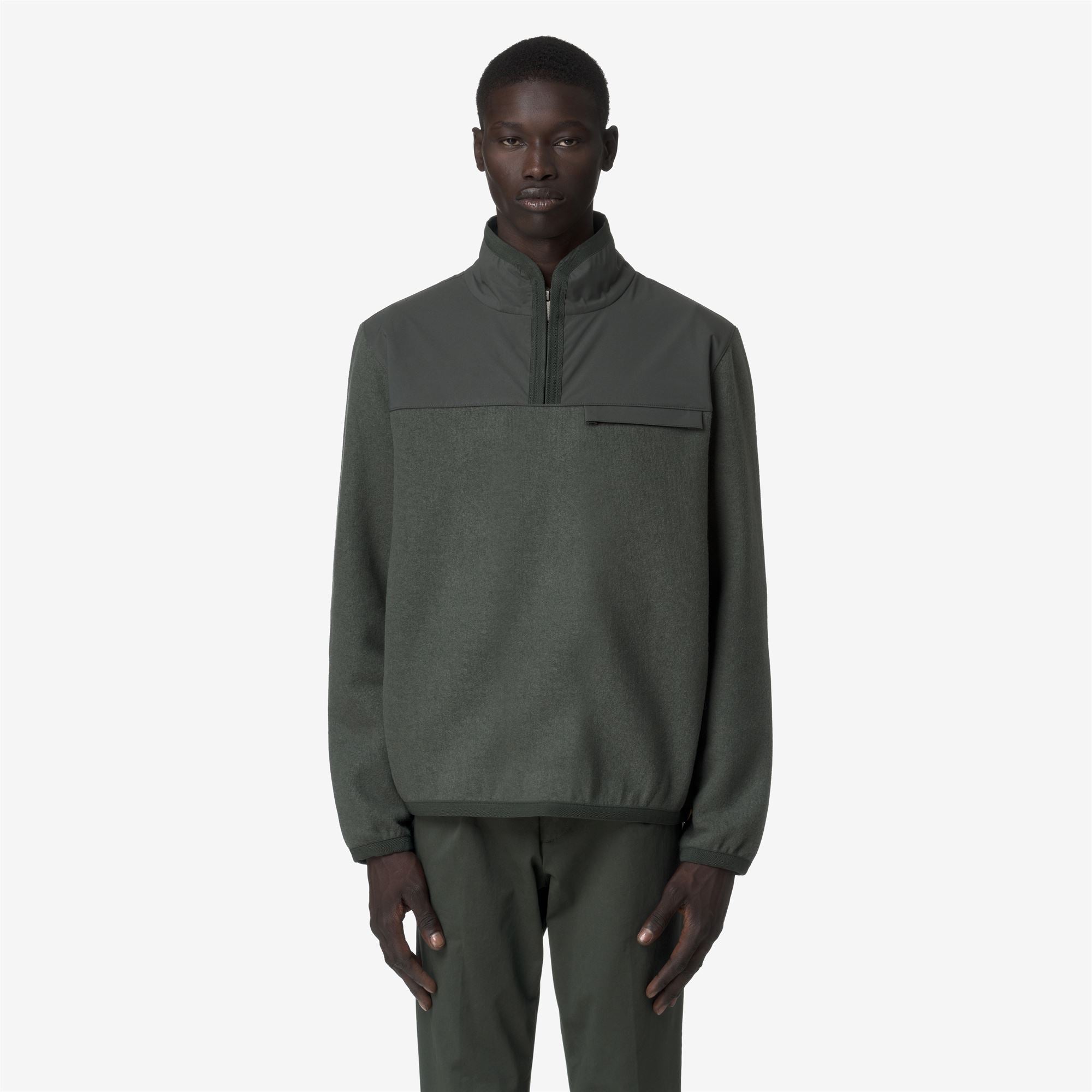 Fleece_MAN_FLEURY WOOL NYLON MIX_Pull Over_GREEN BLACKISH  - Blue Airforce - Commercial 4
