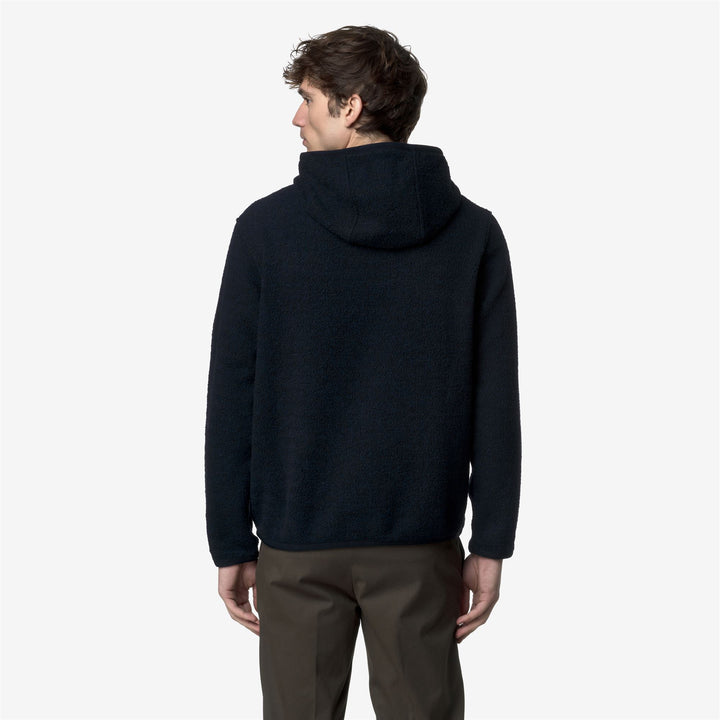 Felpa con cappuccio in pile blu da uomo con misto lana 5