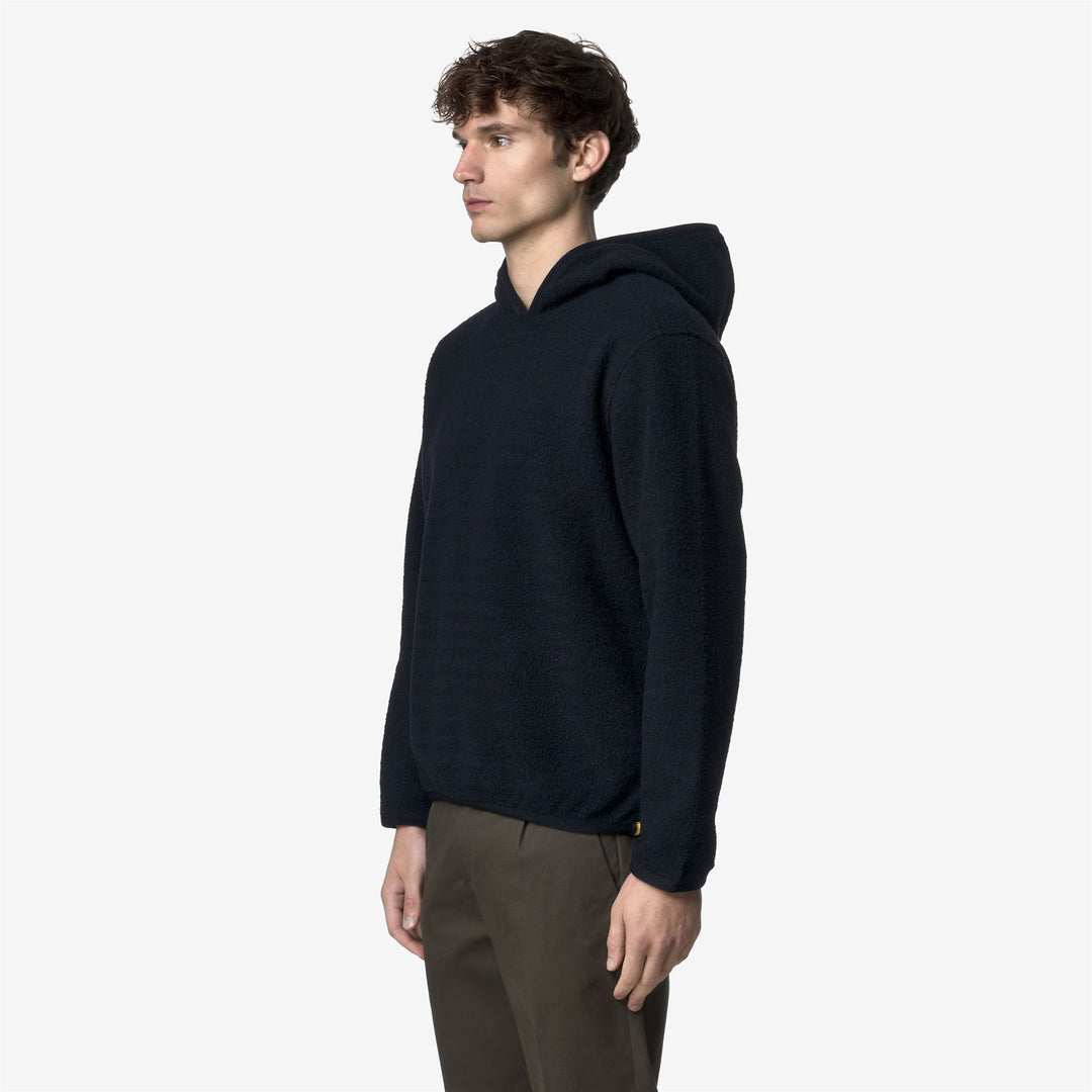 Felpa con cappuccio in pile blu da uomo con misto lana main