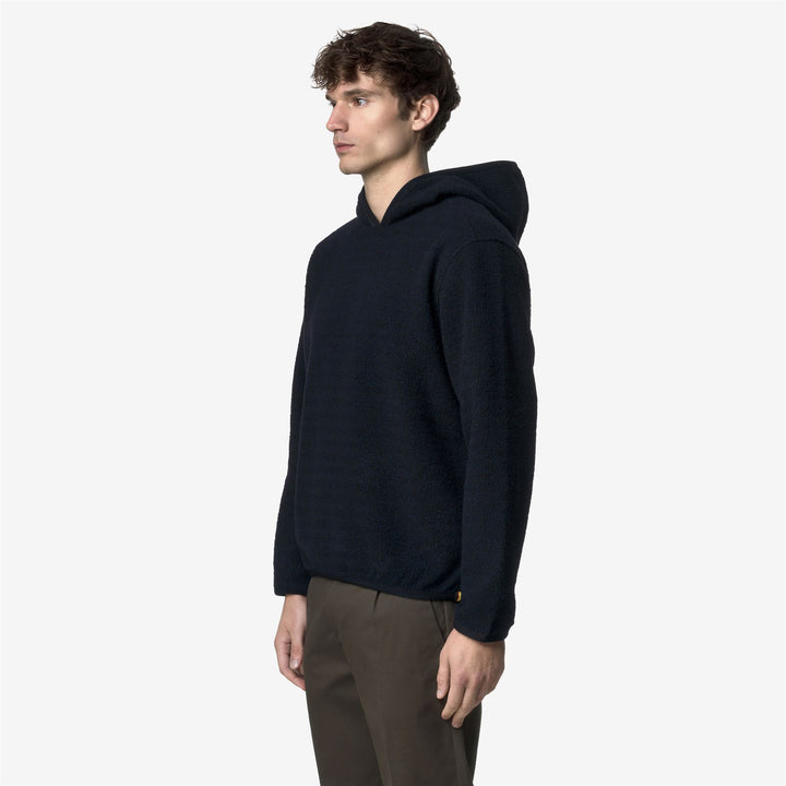 Felpa con cappuccio in pile blu da uomo con misto lana 4