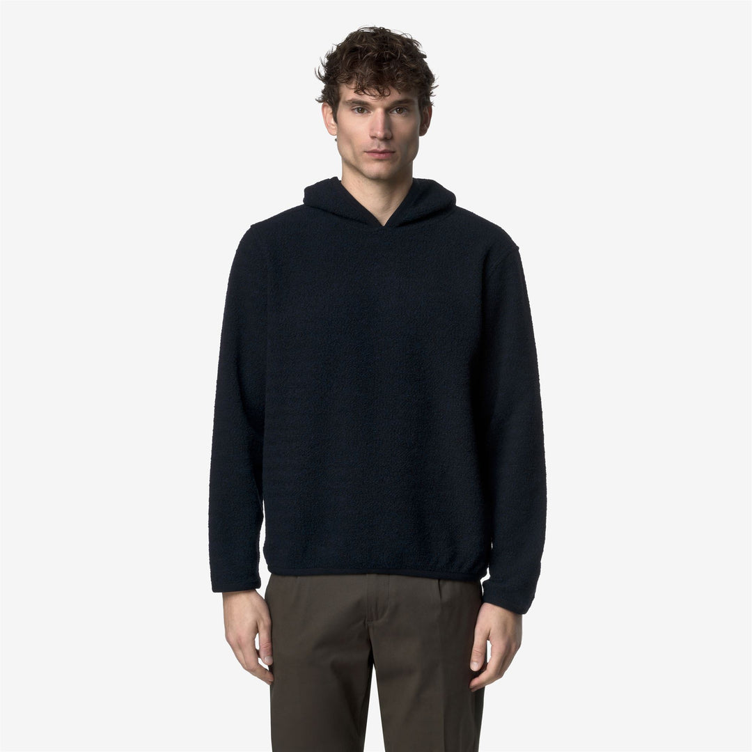 Felpa con cappuccio in pile blu da uomo con misto lana main