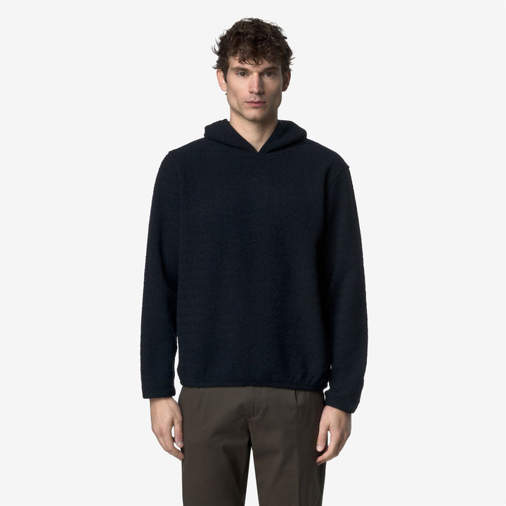 Felpa con cappuccio in pile blu da uomo con misto lana 3