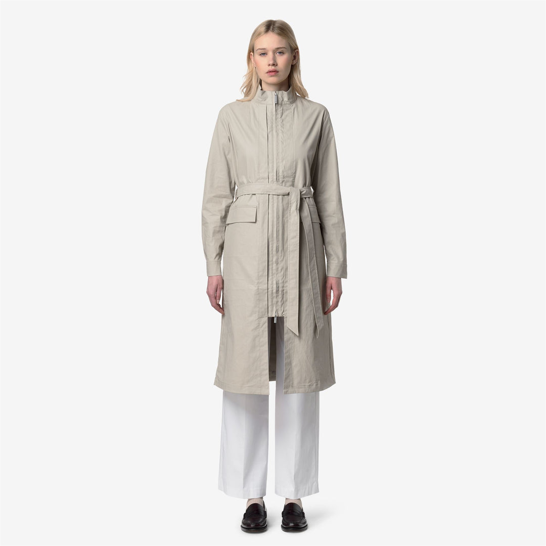 Chaqueta larga de transición beige para mujer con bolsillos main