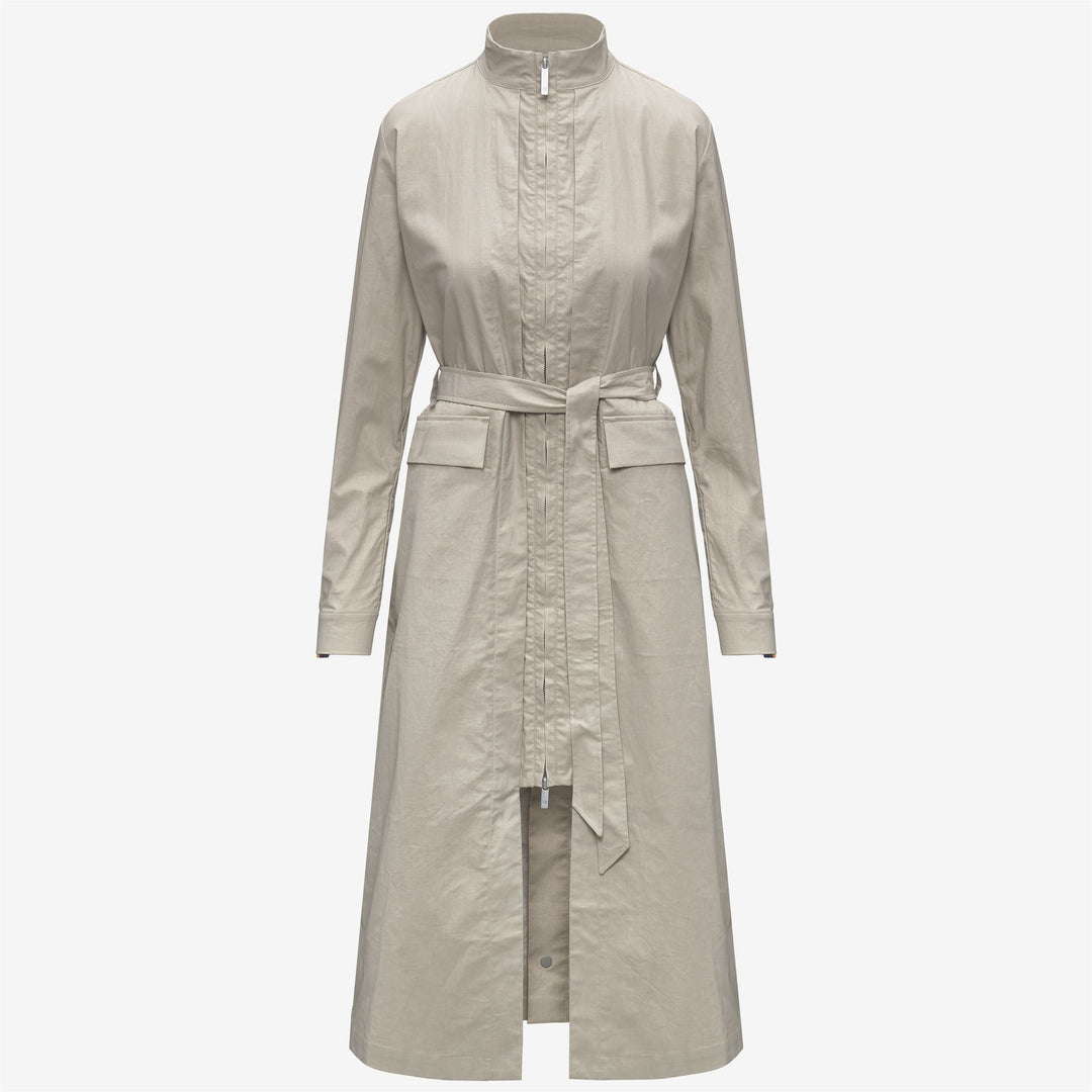 Beige Women's Long Transitional Jacket with Pockets 01