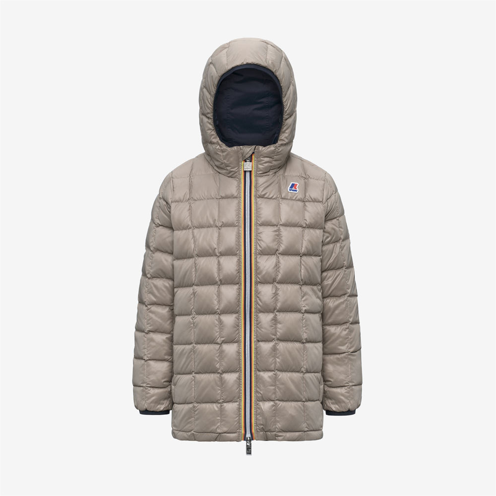Chaqueta de invierno reversible de plumón para niña en color beige azulado 02