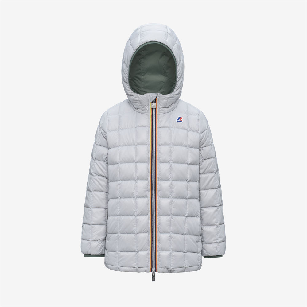 Chaqueta de invierno reversible de plumón para niña con bolsillos, color verde 02