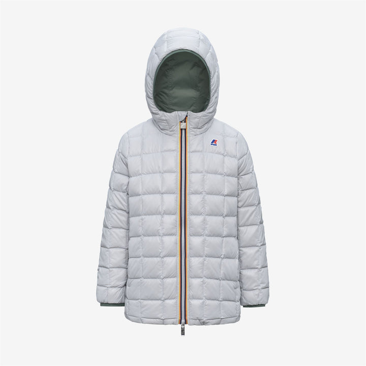 Chaqueta de invierno reversible de plumón para niña con bolsillos, color verde 2