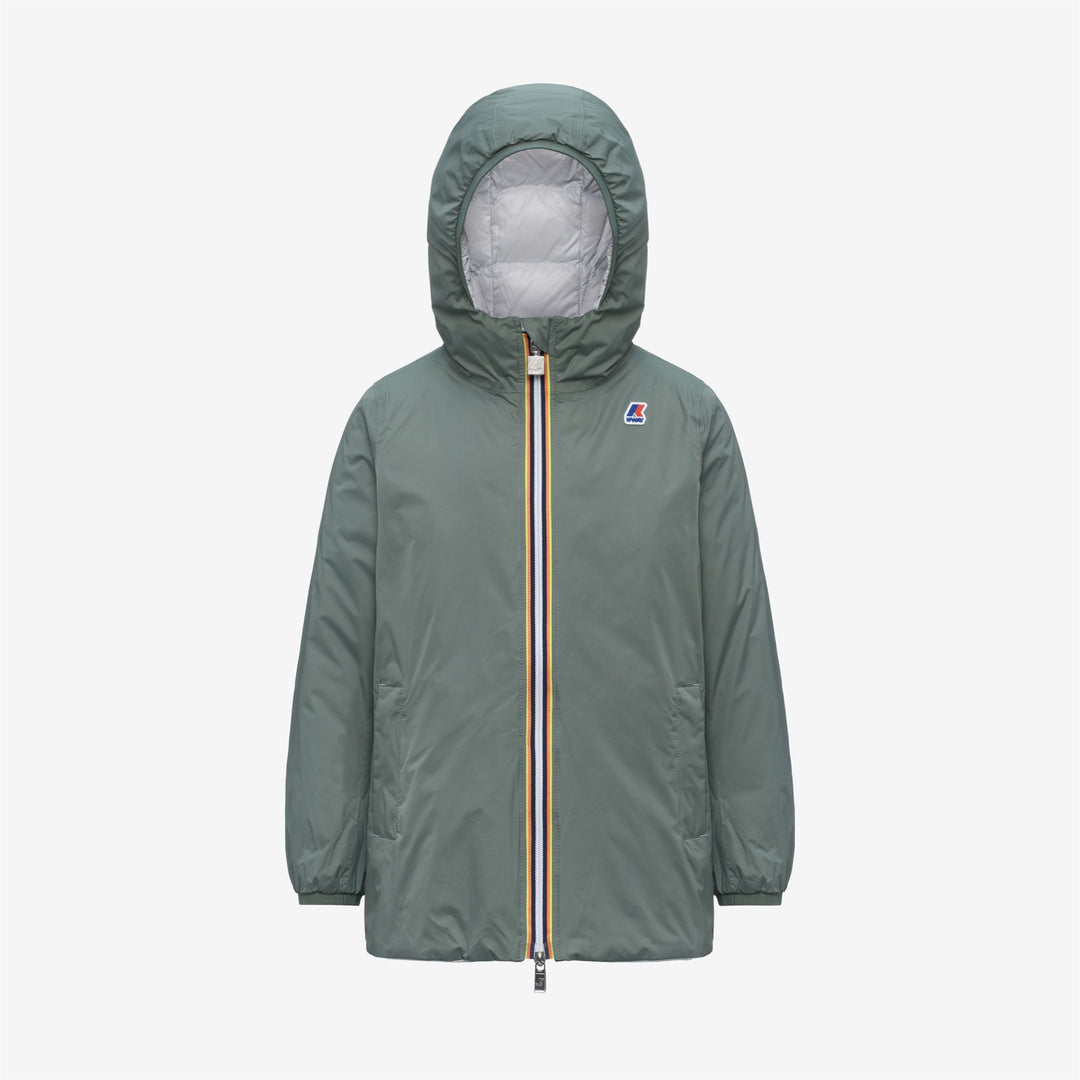 Chaqueta de invierno reversible de plumón para niña con bolsillos, color verde 01