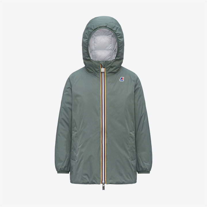Chaqueta de invierno reversible de plumón para niña con bolsillos, color verde 1