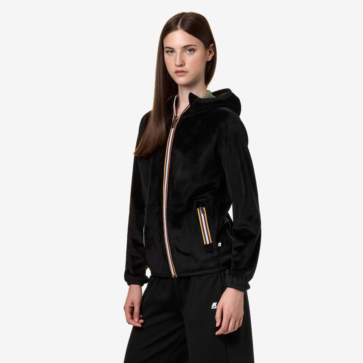 Fleece_Woman_LILY VELOUR POLAR DOUBLE_Jacket_Black P-Green S - Commercial 5