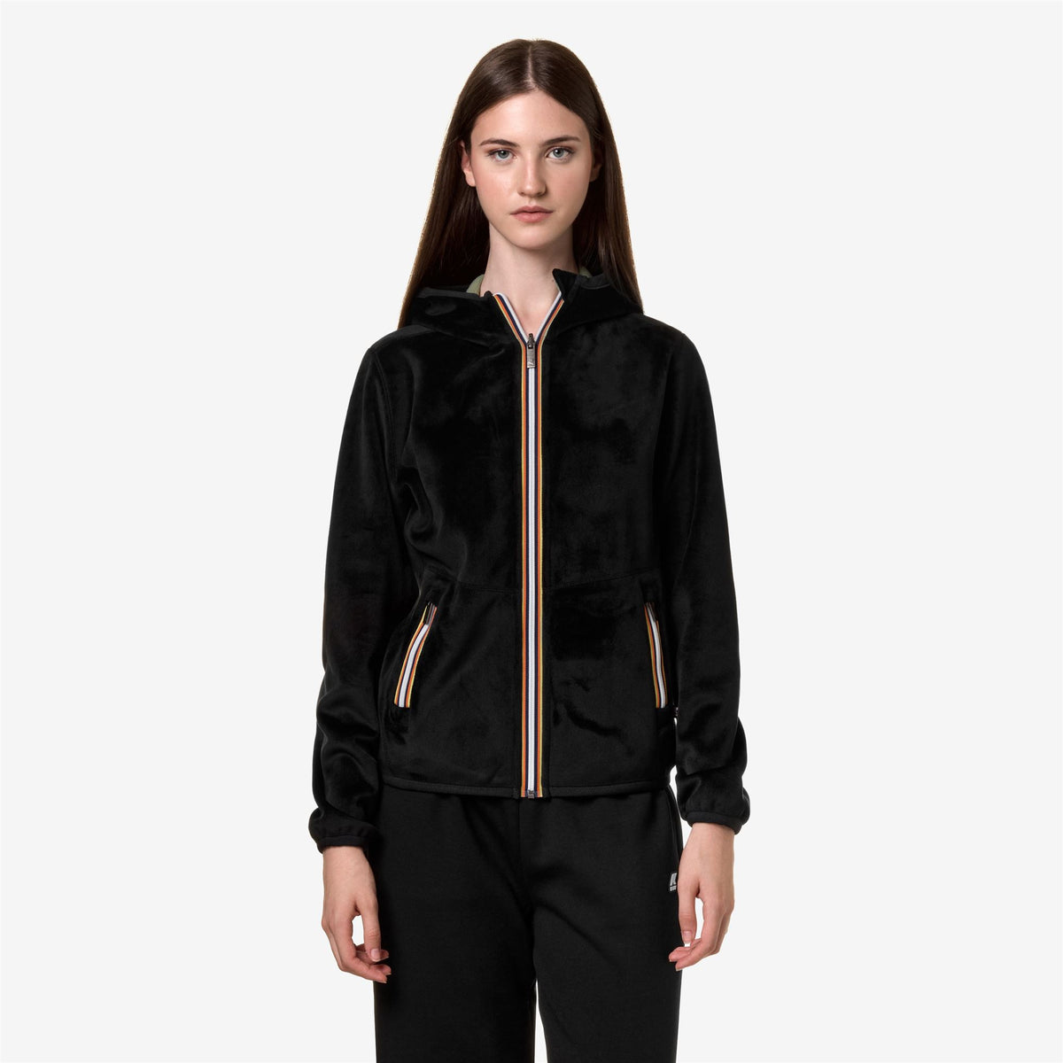Fleece_Woman_LILY VELOUR POLAR DOUBLE_Jacket_Black P-Green S - Commercial 4