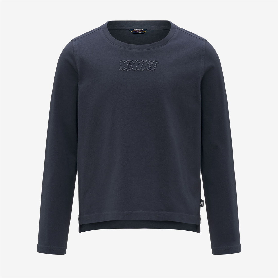 Maglietta con scritta lucida blu aeronautica da bambina 01