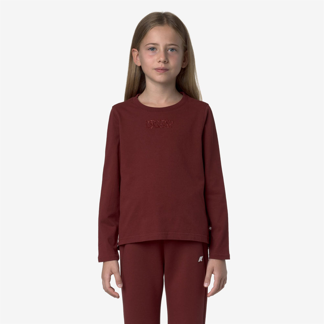 T-shirt rossa in cotone per bambina con scritte lucide main