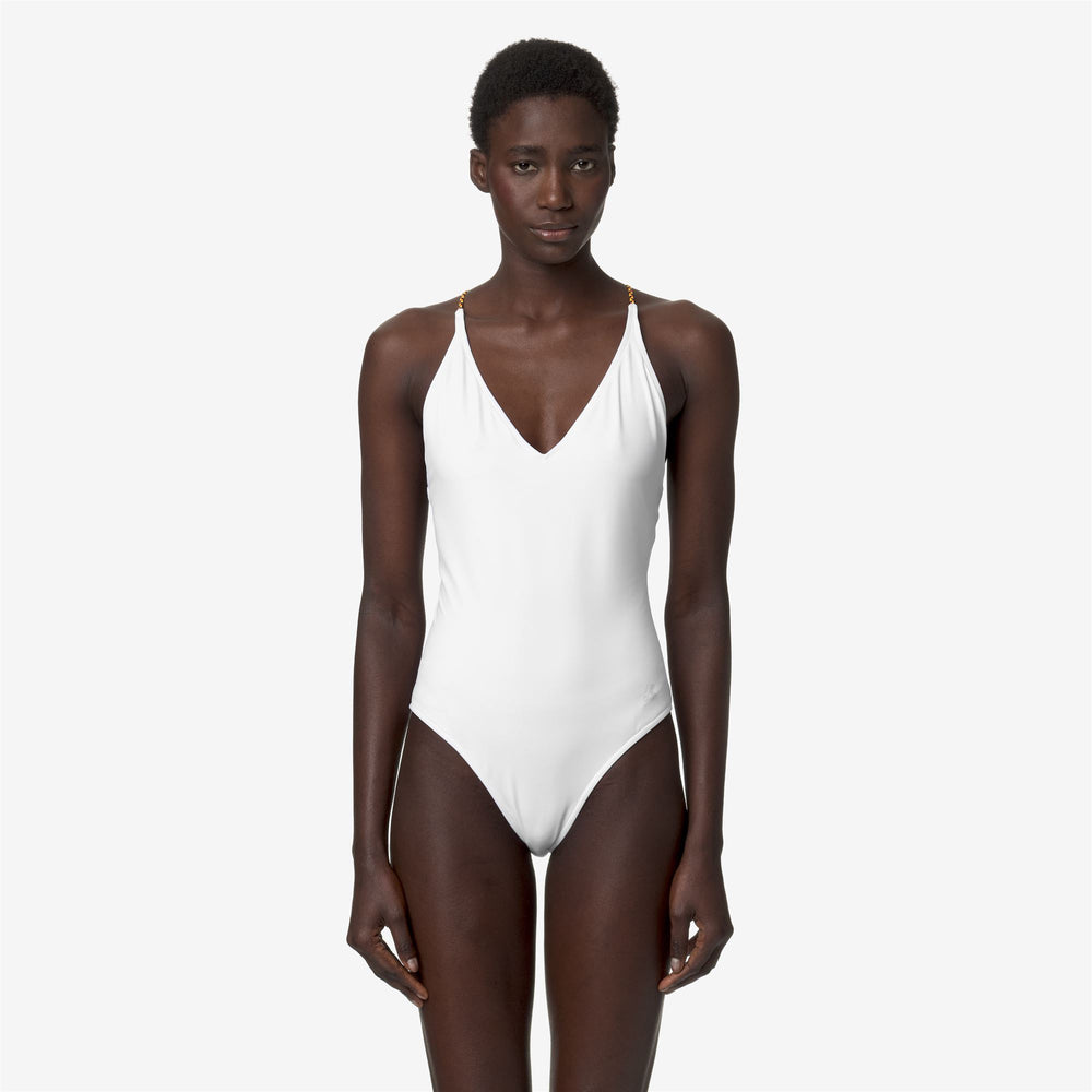Grey White Women's One-Piece Swimsuit with Braided Straps 02