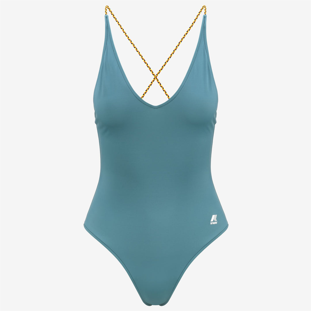Costume da Bagno Intero Donna Verde Teal con Spalline Intrecciate 01