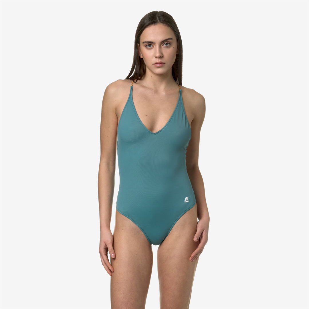 Costume da Bagno Intero Donna Verde Teal con Spalline Intrecciate main