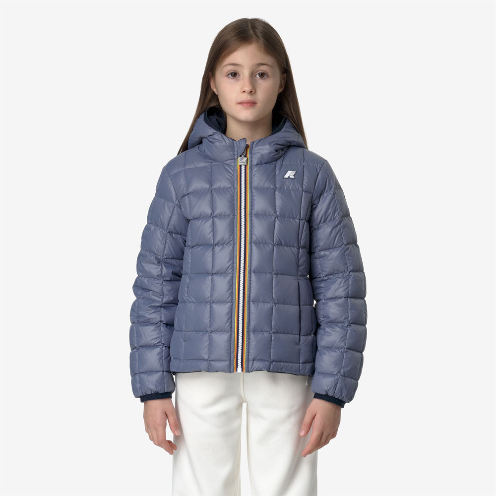 Blue Grey Girl's Reversible Winter Jacket with Down Insulation 02