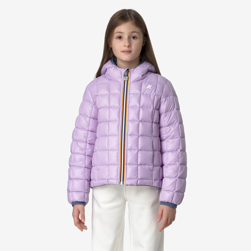 Grey violet Girl's Reversible Winter Jacket with Down Insulation 02