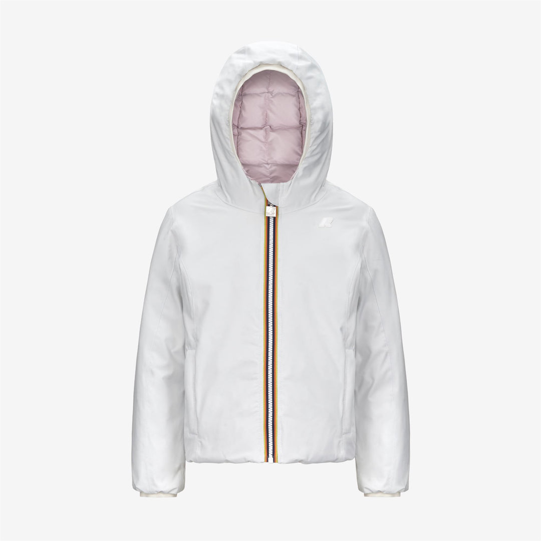 Giacca invernale corta reversibile bianca per ragazze con isolamento PrimaLoft 01
