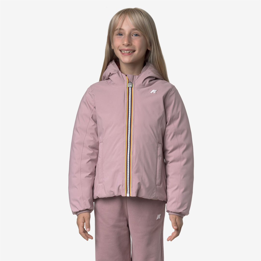 Giacca invernale reversibile isolante marrone-rosa-rosso per bambina main