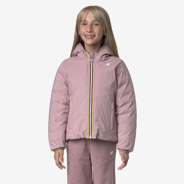 Giacca invernale reversibile isolante marrone-rosa-rosso per bambina 4