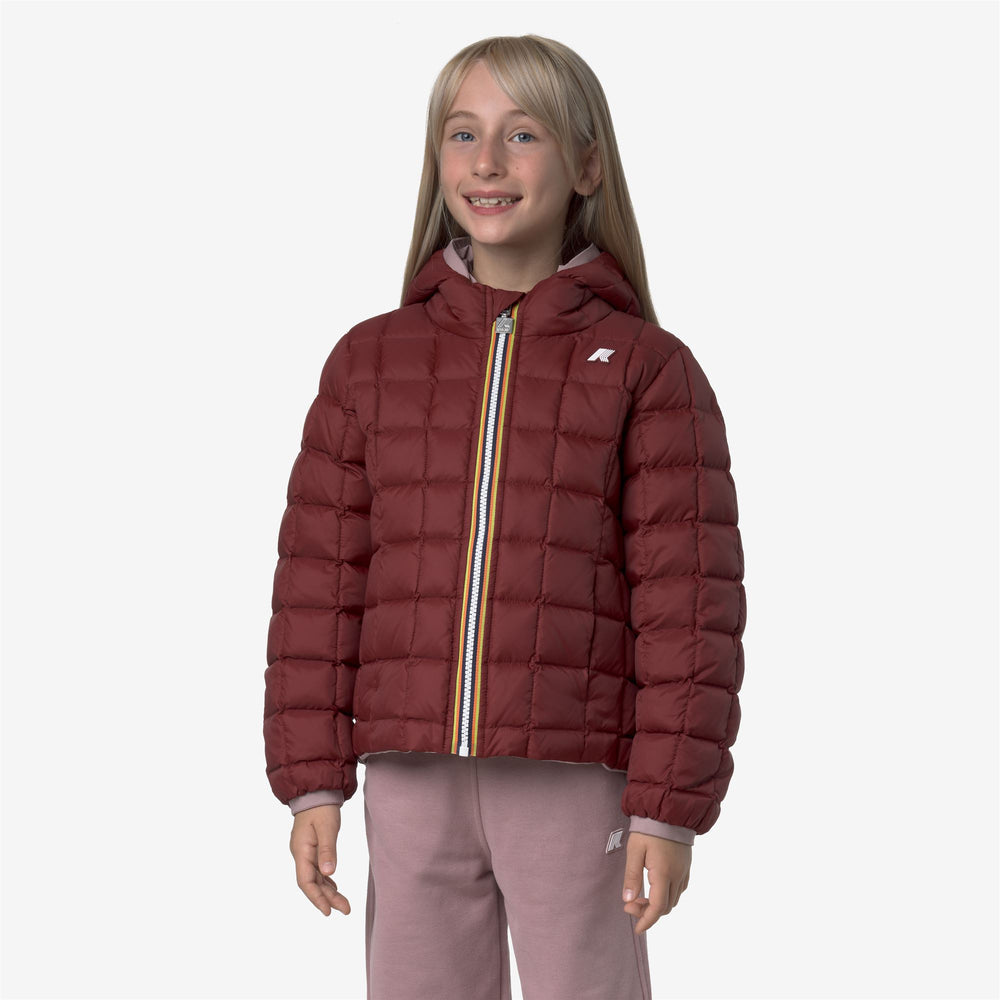 Brown pinkish-red Girl's Reversible Insulated Winter Jacket 02