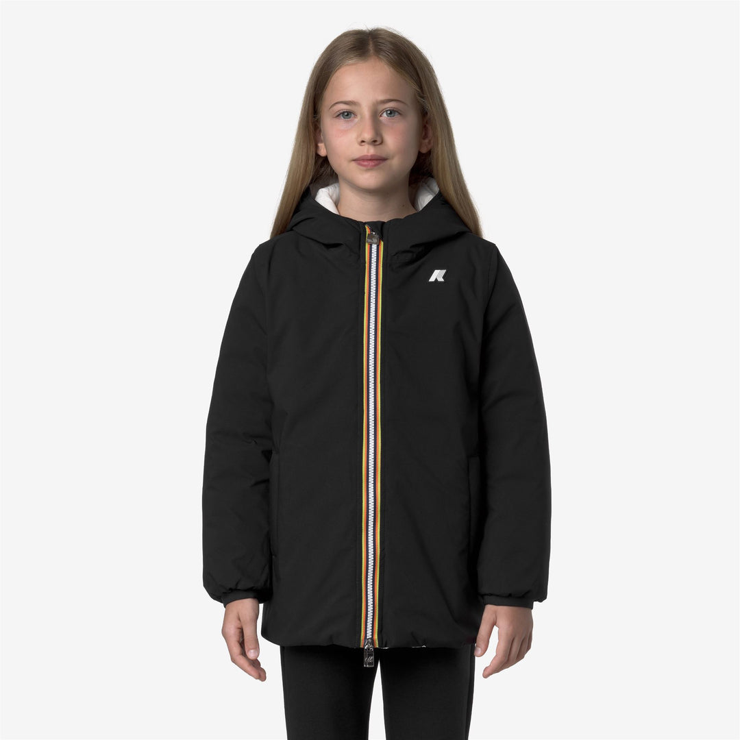 Giacca invernale reversibile da bambina nera con imbottitura in piuma main