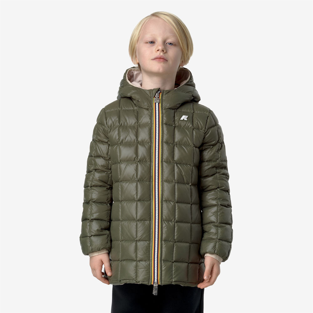 Pink Green Girls' Reversible Down Jacket for Cold Weather 02