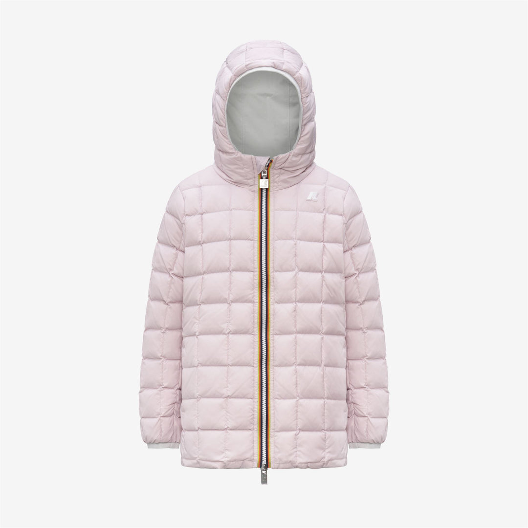 Giacca invernale reversibile bianca da bambina con isolamento in piuma main