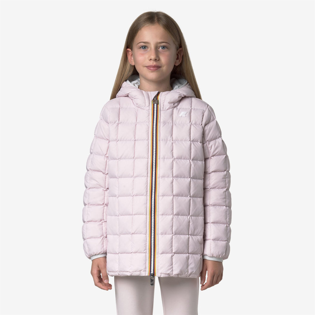 Giacca invernale reversibile bianca da bambina con isolamento in piuma main