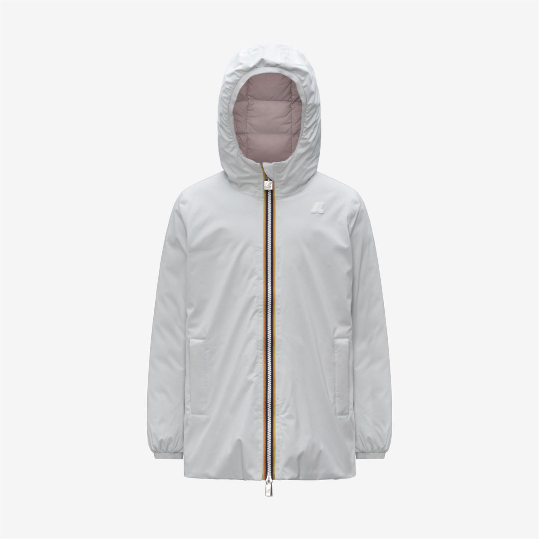 Giacca invernale reversibile bianca da bambina con isolamento in piuma 01