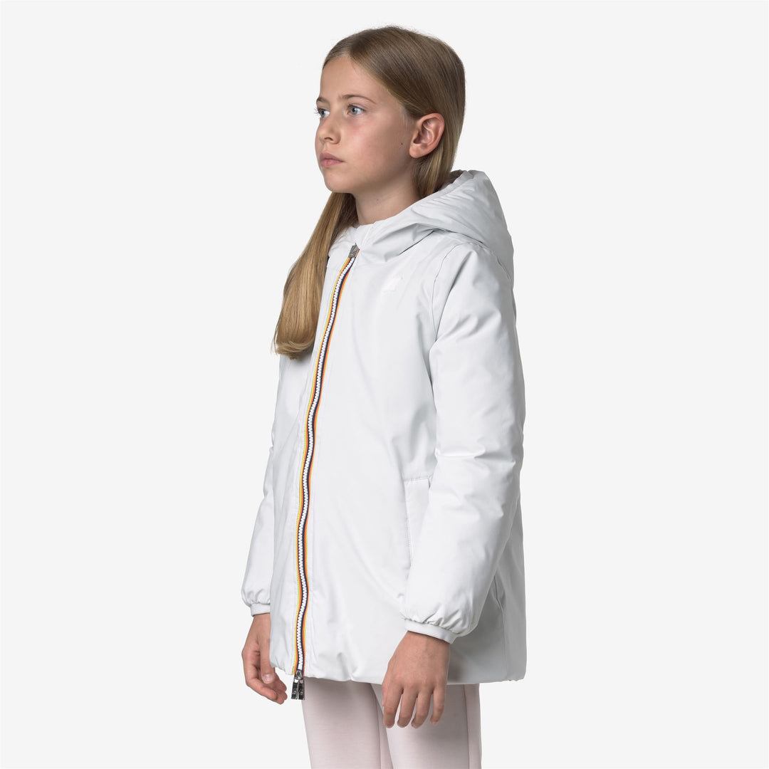 Giacca invernale reversibile bianca da bambina con isolamento in piuma main