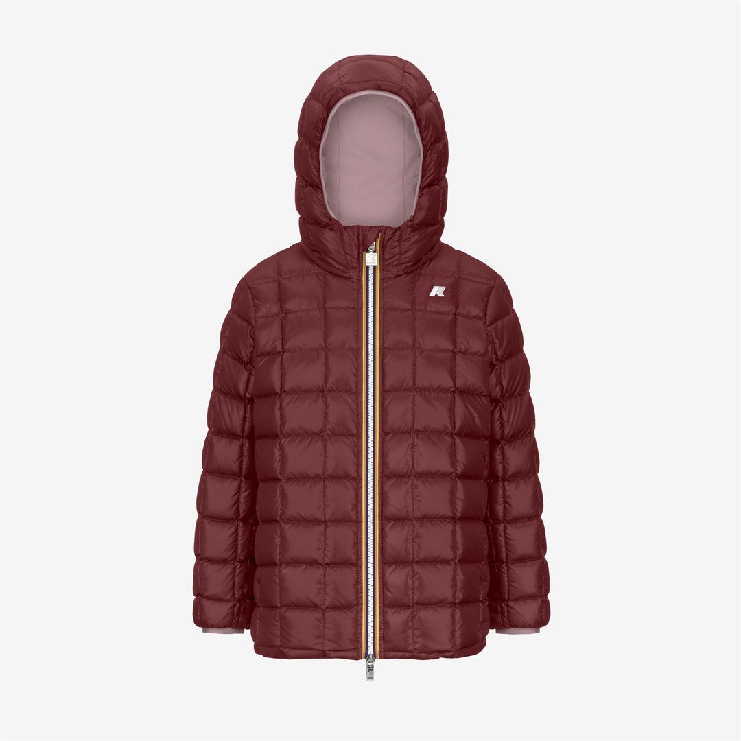 Giacca reversibile di media lunghezza per bambine, colore marrone e rosa, con isolamento in piuma main