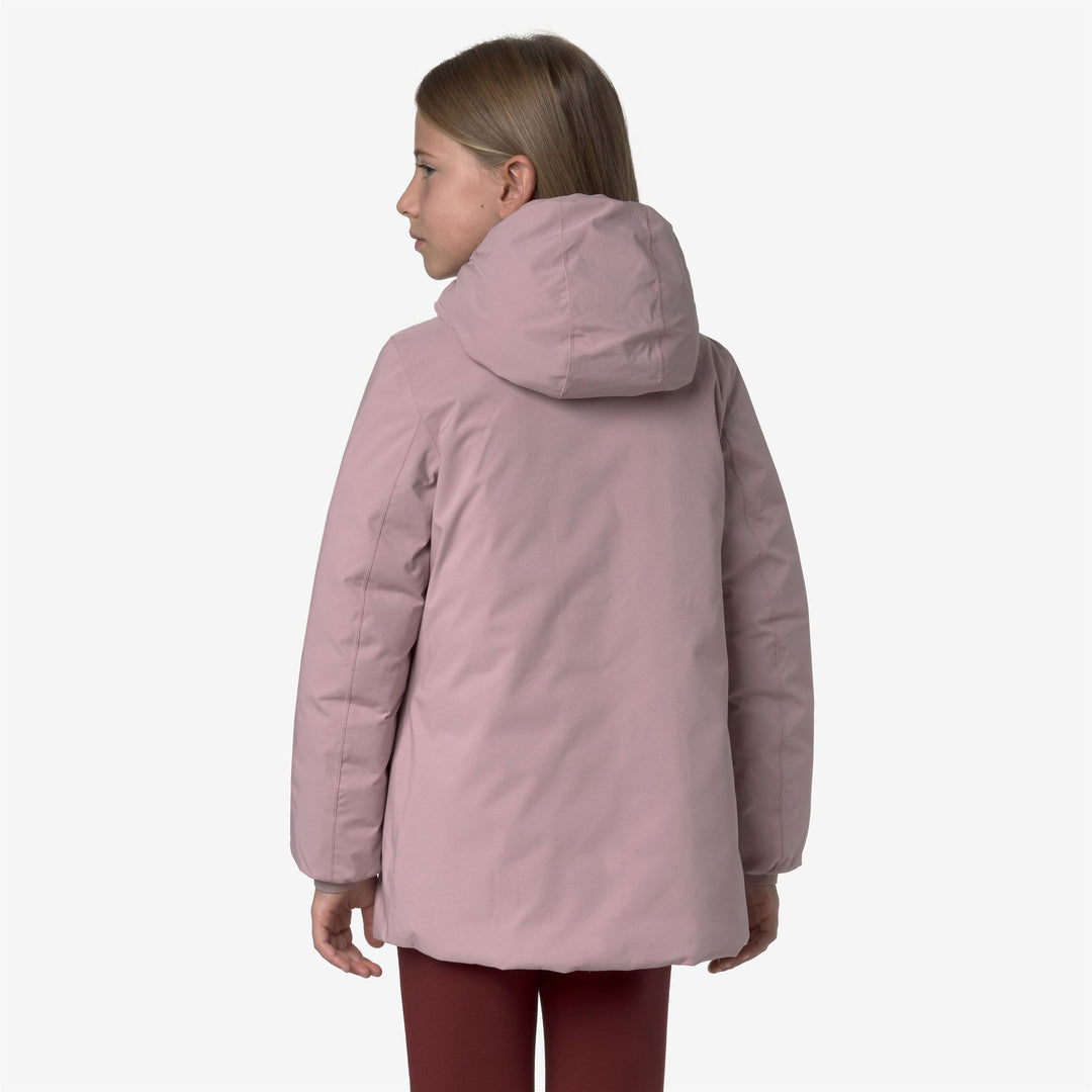 Giacca reversibile di media lunghezza per bambine, colore marrone e rosa, con isolamento in piuma main