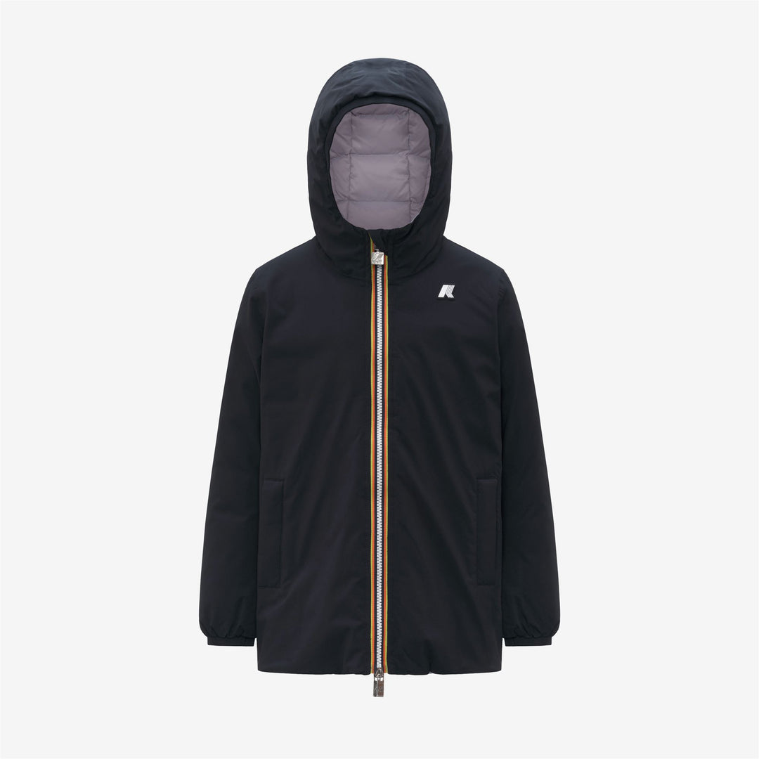 Giacca invernale reversibile blu-viola da bambina con imbottitura in piuma 01