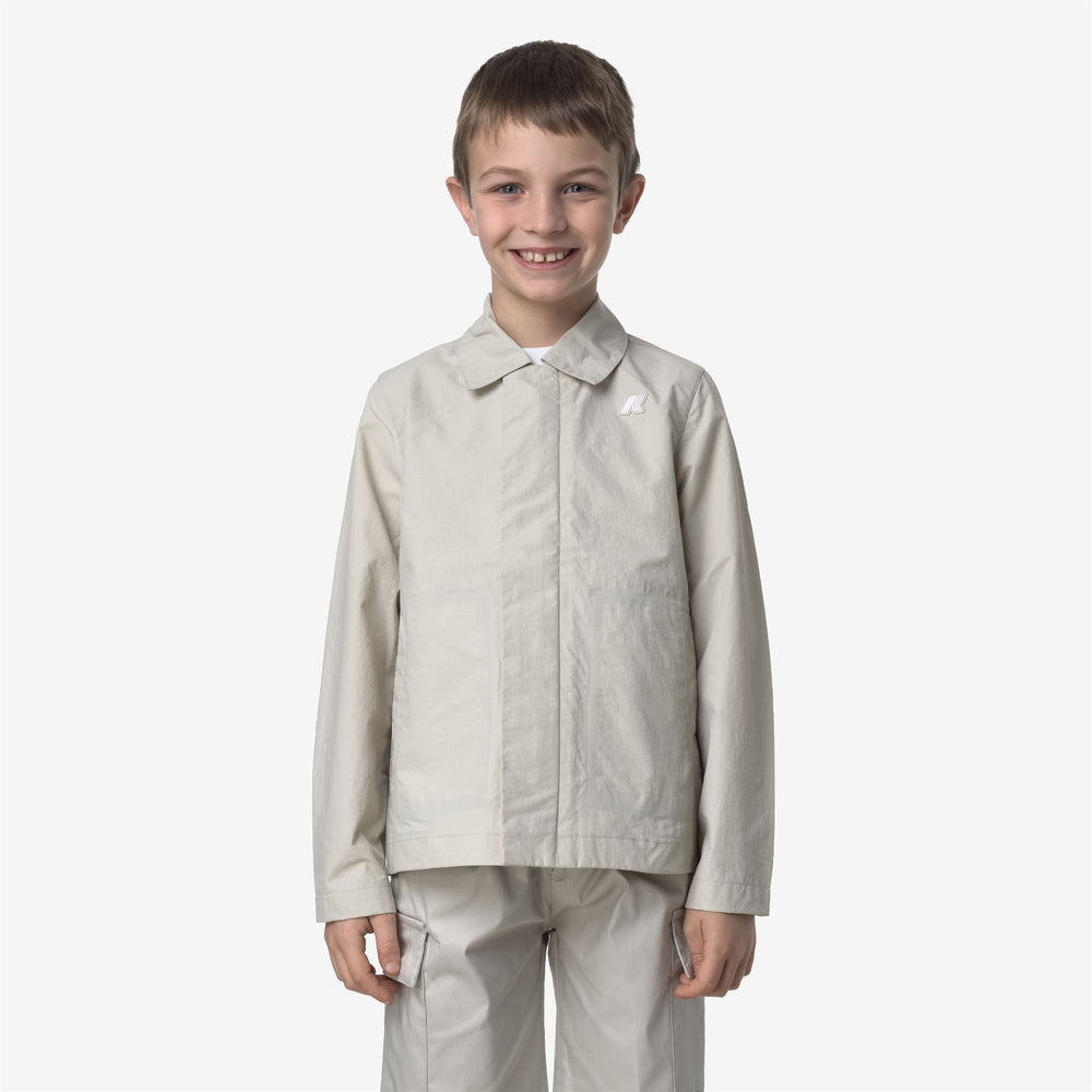 Beige Grey Boy's Waterproof Mid Jacket for Spring 02