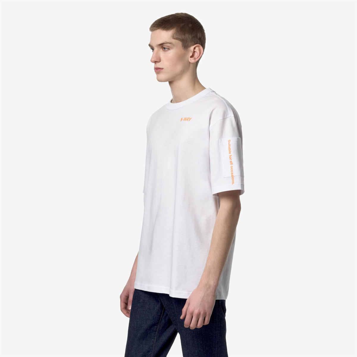T-Shirts & Top_Man_FANTOME SLEEVE POCKET_T-Shirt_White - Orange Md - Commercial 5