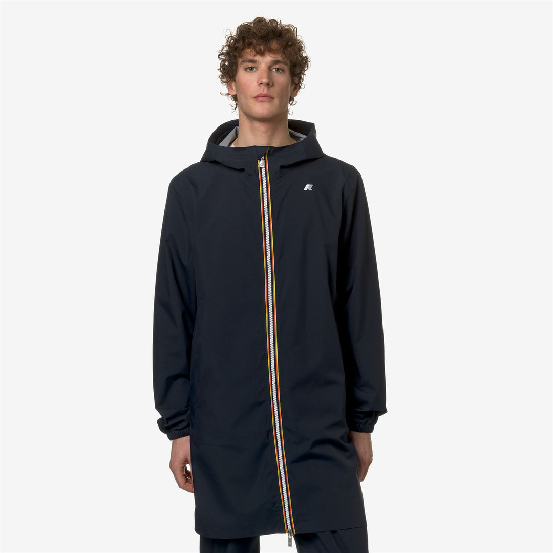 Chaqueta impermeable azul para hombre de 3/4 con tela elástica 01