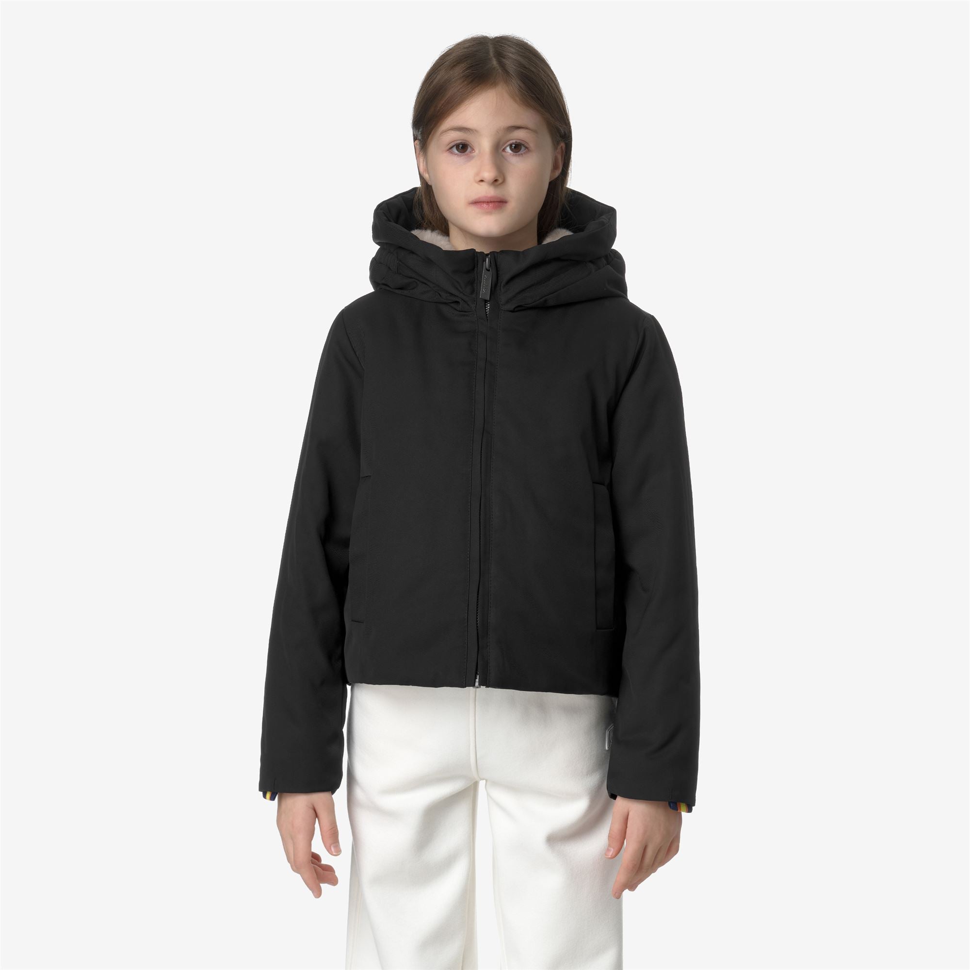 Jackets_GIRL_P. OLGA TWILL FUR_Short_BLACK PURE-NATURAL - Commercial 4