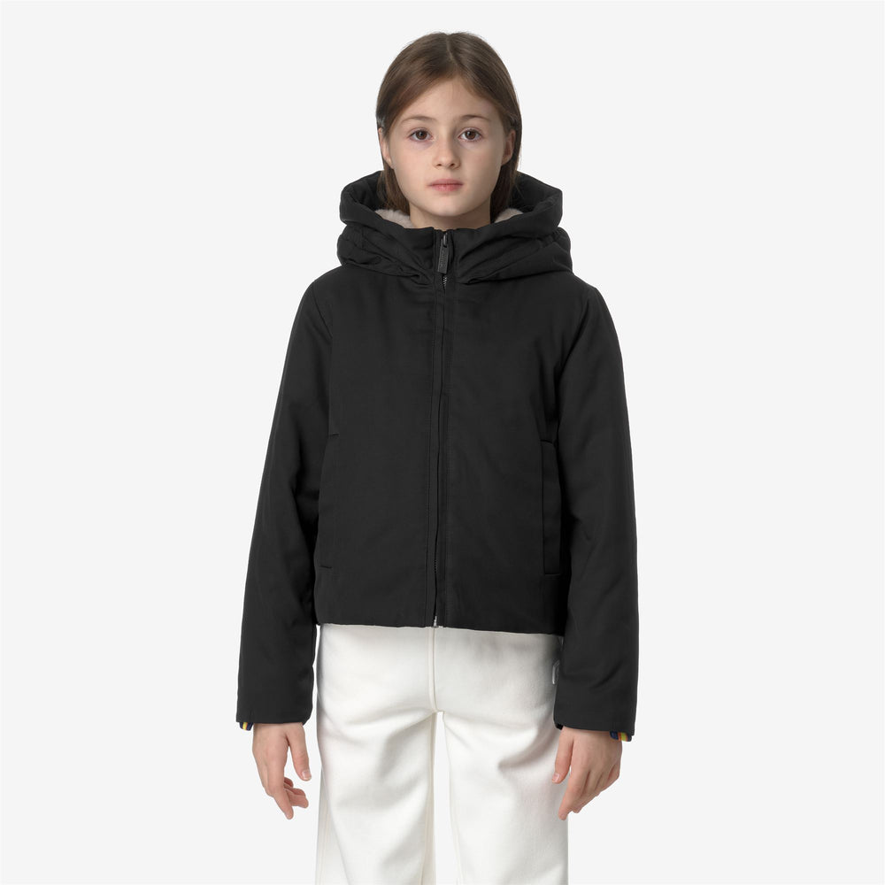 Black Grey Girl's Short City Jacket with Recycled Padding 02