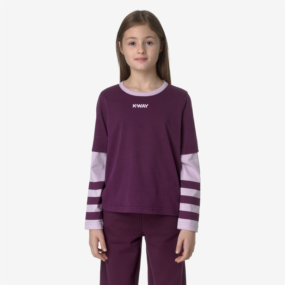T-Shirt in Cotone Viola Lilla per Ragazze con Maniche Doppie 02