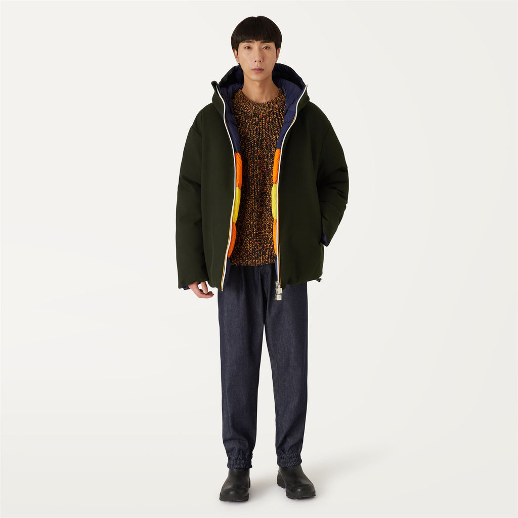 Jackets_Man_ELOI DOUBLE WOOL STRIPES_Short_GREEN DK FOREST - K-WAY STRIPES - Commercial 4