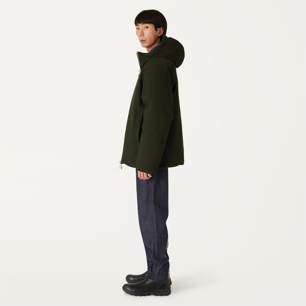Jackets_Man_ELOI DOUBLE WOOL STRIPES_Short_GREEN DK FOREST - K-WAY STRIPES - Commercial 5