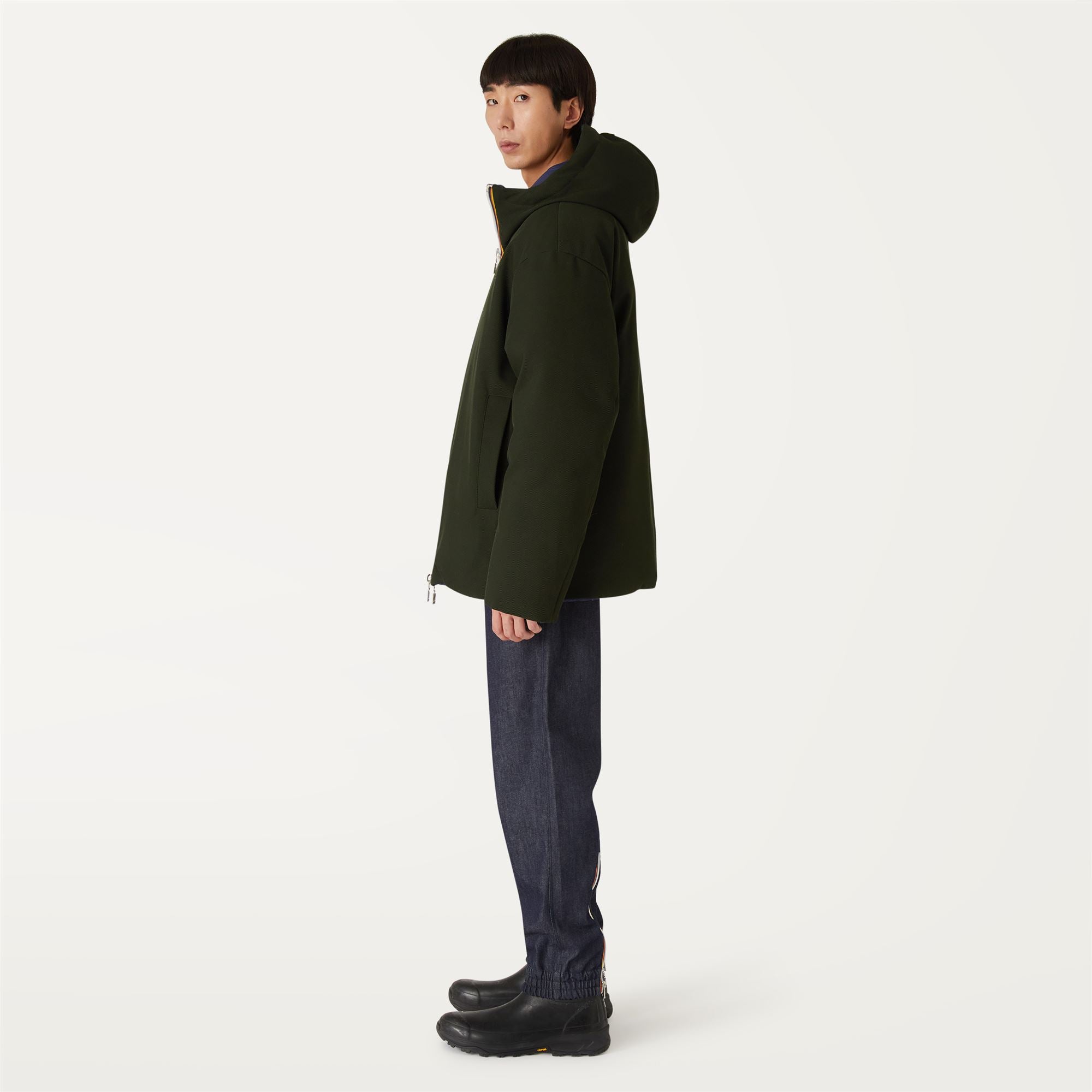 Jackets_Man_ELOI DOUBLE WOOL STRIPES_Short_GREEN DK FOREST - K-WAY STRIPES - Commercial 5