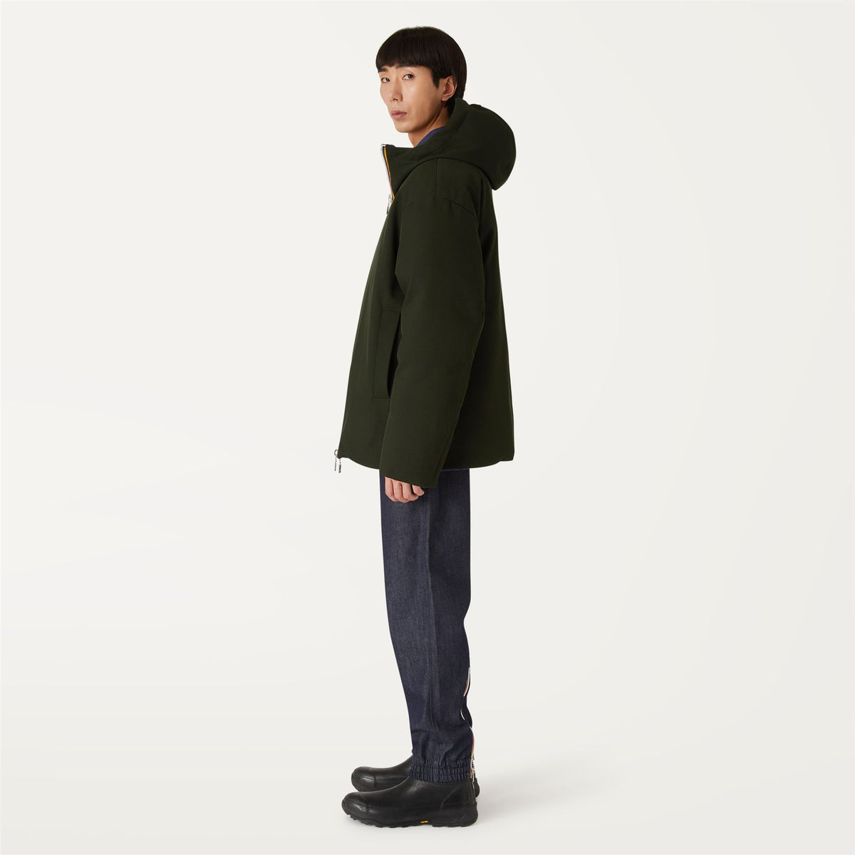 Jackets_Man_ELOI DOUBLE WOOL STRIPES_Short_GREEN DK FOREST - K-WAY STRIPES - Commercial 5